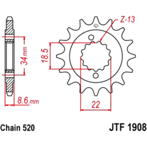JT JTF1908.15 Zahnrad Ritzel 15Z Teilung 520 F190815